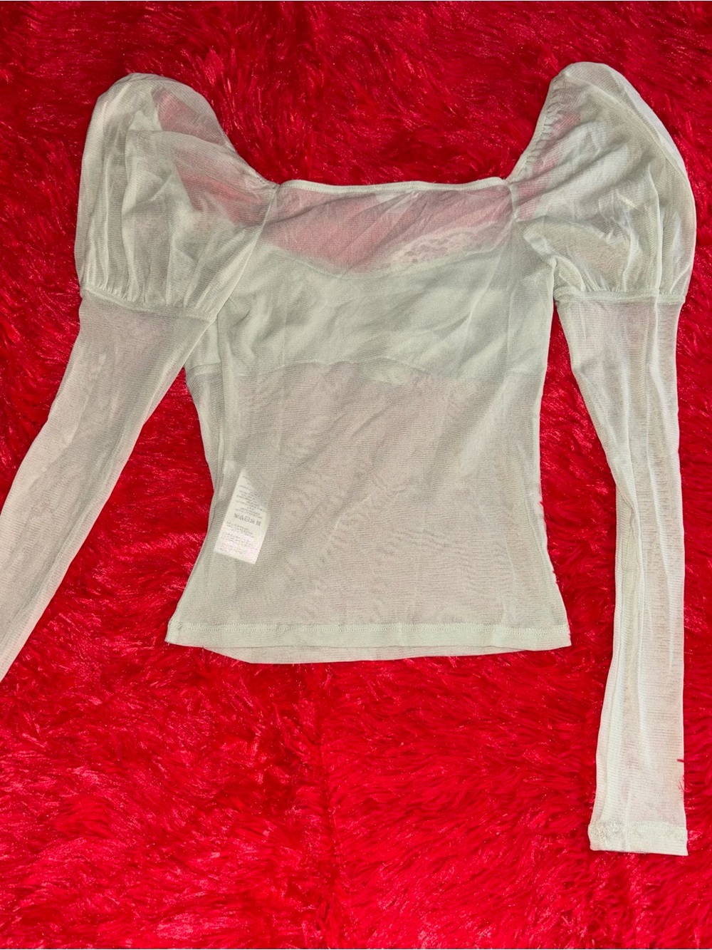 Mint Sheer Puff-Sleeve Long Sleeve Top in Pale Sage urban outfitters